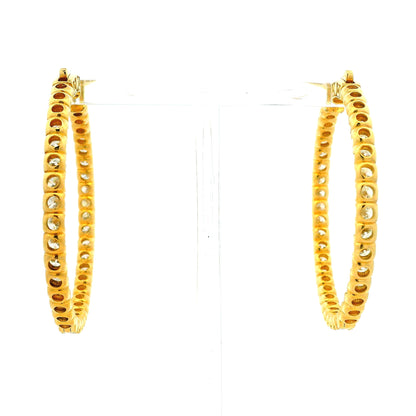 14k Yellow Gold 11.75ctw Round Diamond Inside Out Hoop Earrings — side profile