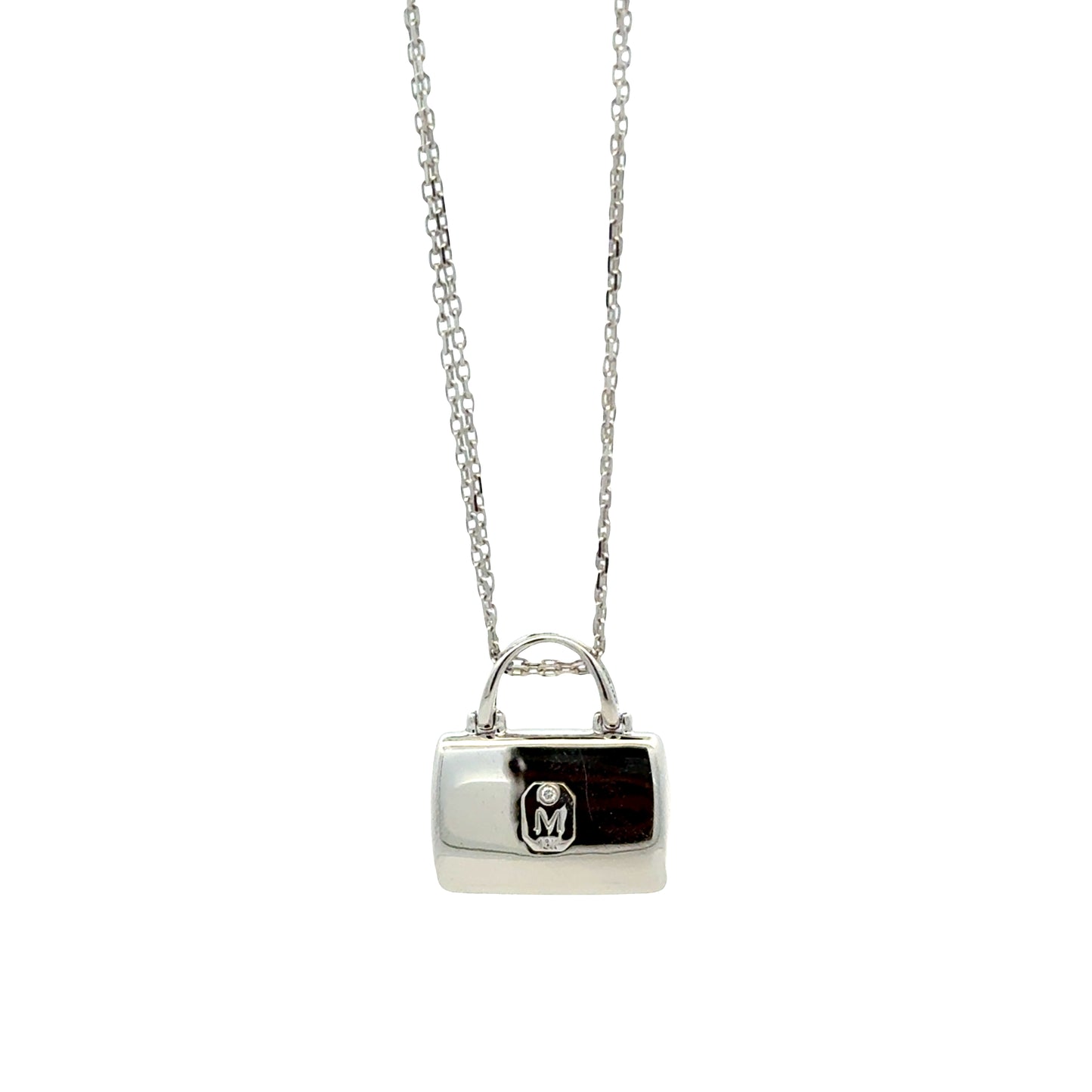 18k White Gold 2.00ctw Multi-Color Sapphire Pavé Purse Pendant Necklace — clasp detail