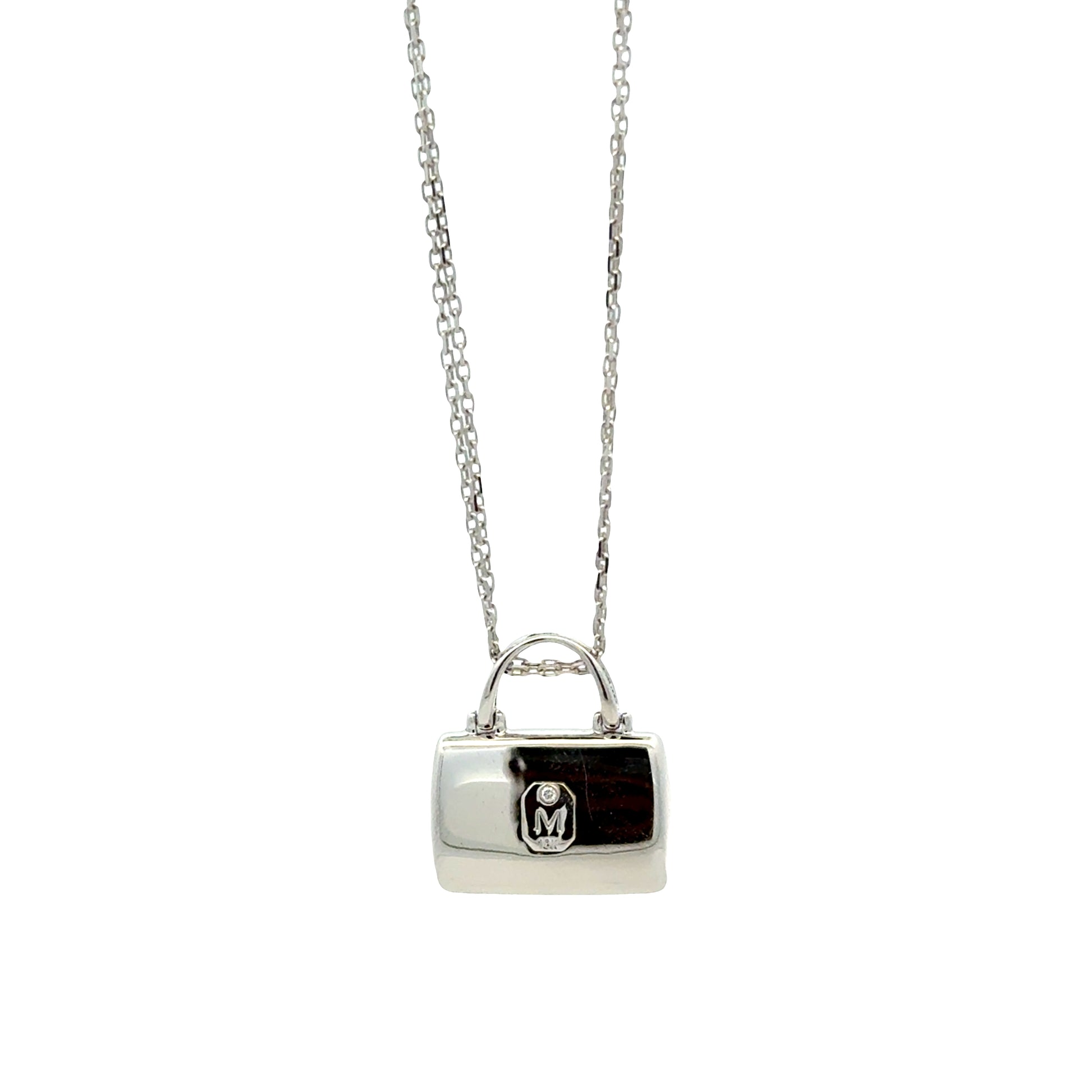 18k White Gold 2.00ctw Multi-Color Sapphire Pavé Purse Pendant Necklace — clasp detail