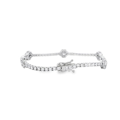 14k White Gold 4.85ctw Round Brilliant Diamond Flower Cluster Tennis Bracelet — side profile