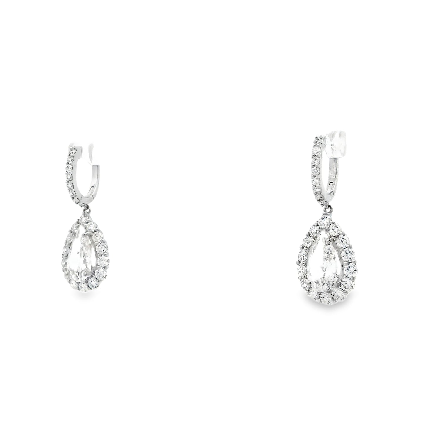 18k White Gold 5.95ctw Pear Cut Diamond Halo Dangle Earrings — side profile