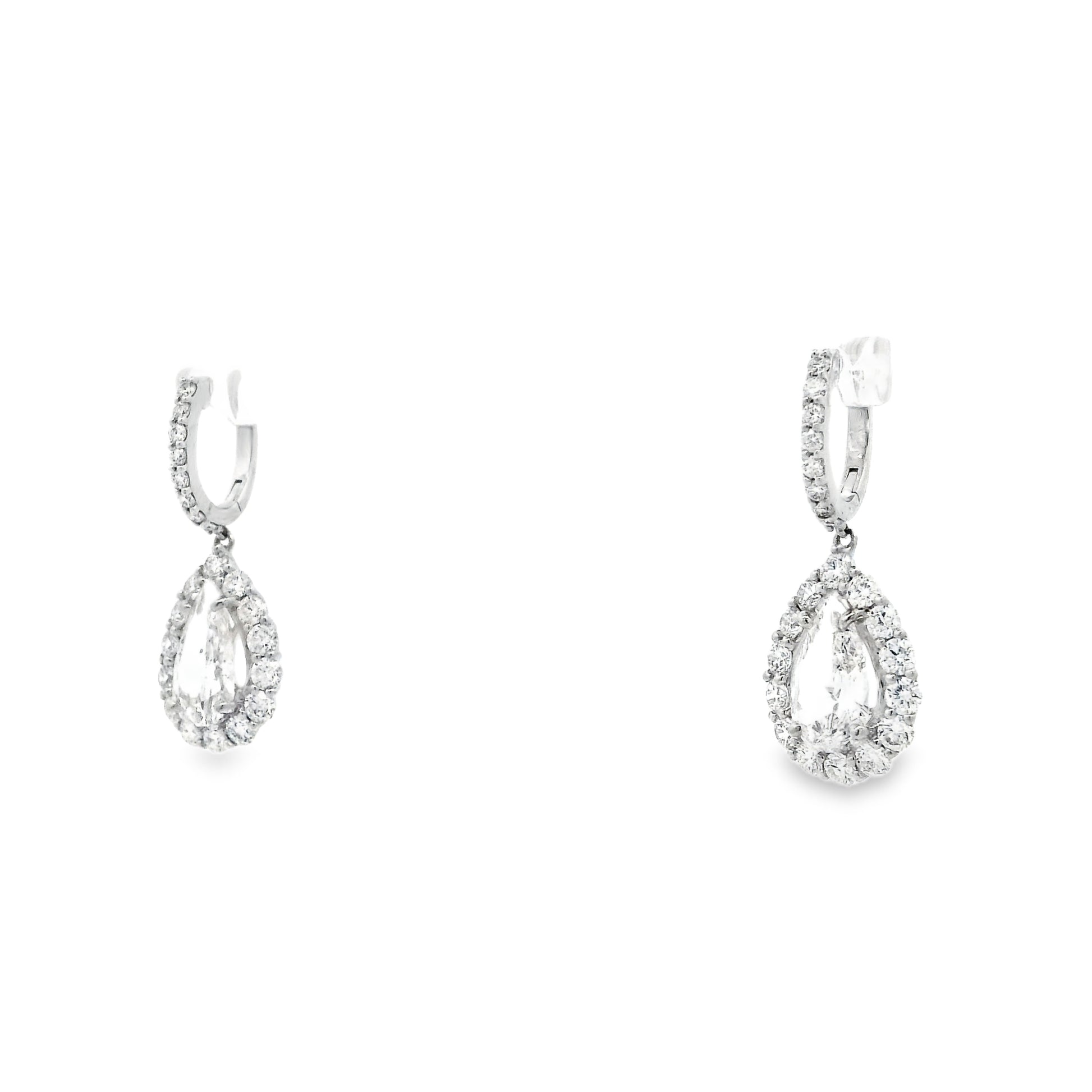 18k White Gold 5.95ctw Pear Cut Diamond Halo Dangle Earrings — side profile