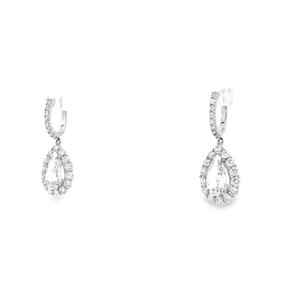 18k White Gold 5.95ctw Pear Cut Diamond Halo Dangle Earrings — side profile
