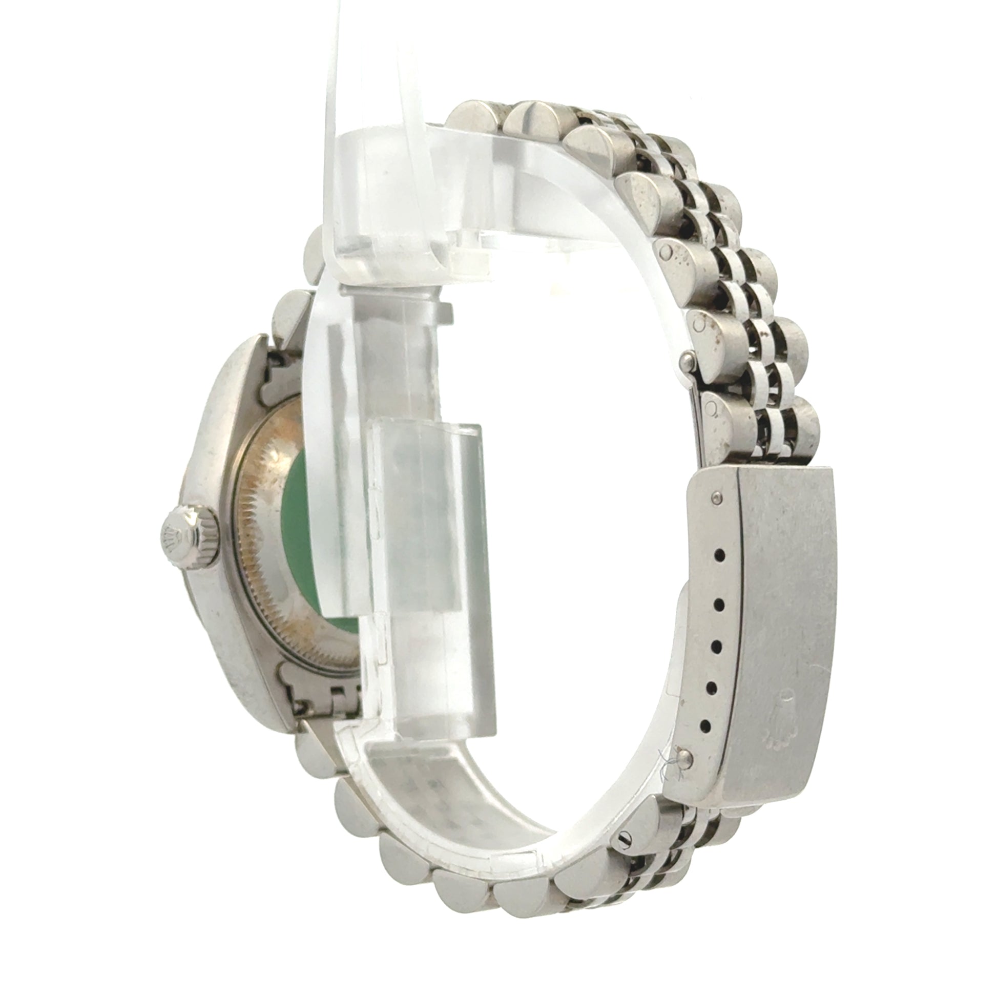 Rolex 79174 Datejust 26mm Two-Tone Blue Dial Jubilee Bracelet Watch — side profile showing case thickness