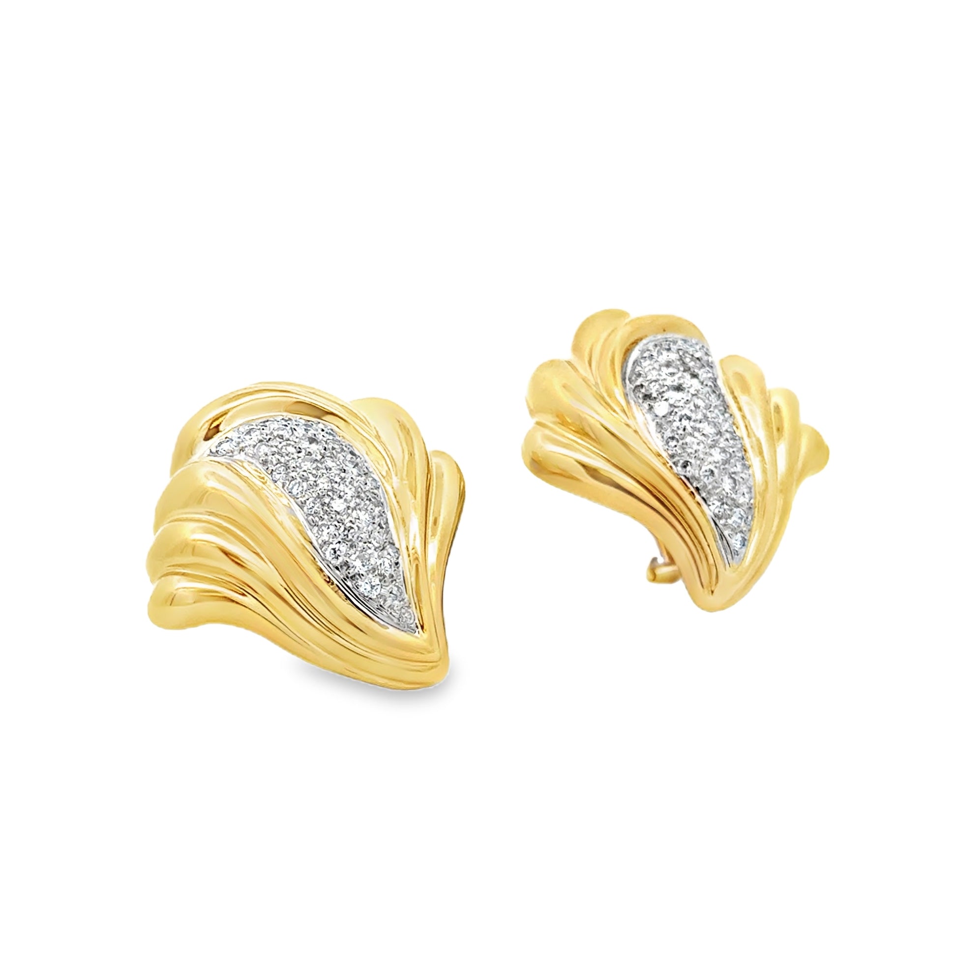 14k Yellow Gold 2.0ctw Round Brilliant Diamond Vintage Swirl Clip-On Earrings — side profile