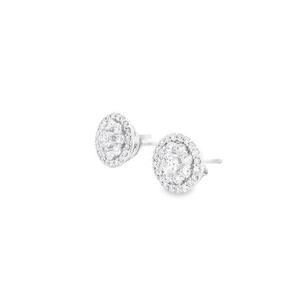 18k White Gold 1.3ctw Round Brilliant Diamond Cluster Stud Earrings — side profile showing the band