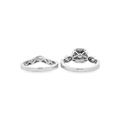 14k White Gold 0.30ct Princess Cut Diamond Double Halo and Wedding Band Engagement Ring Set — side profile showing the band