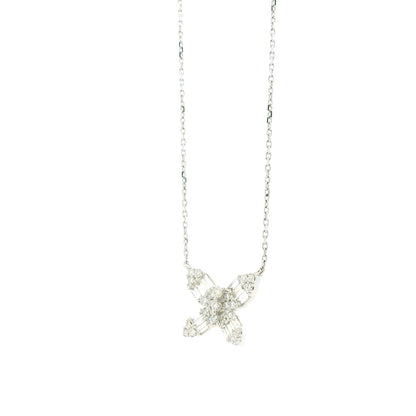 18k White Gold 0.79ctw Natural Round & Baguette Diamond Butterfly Pendant Necklace — clasp detail