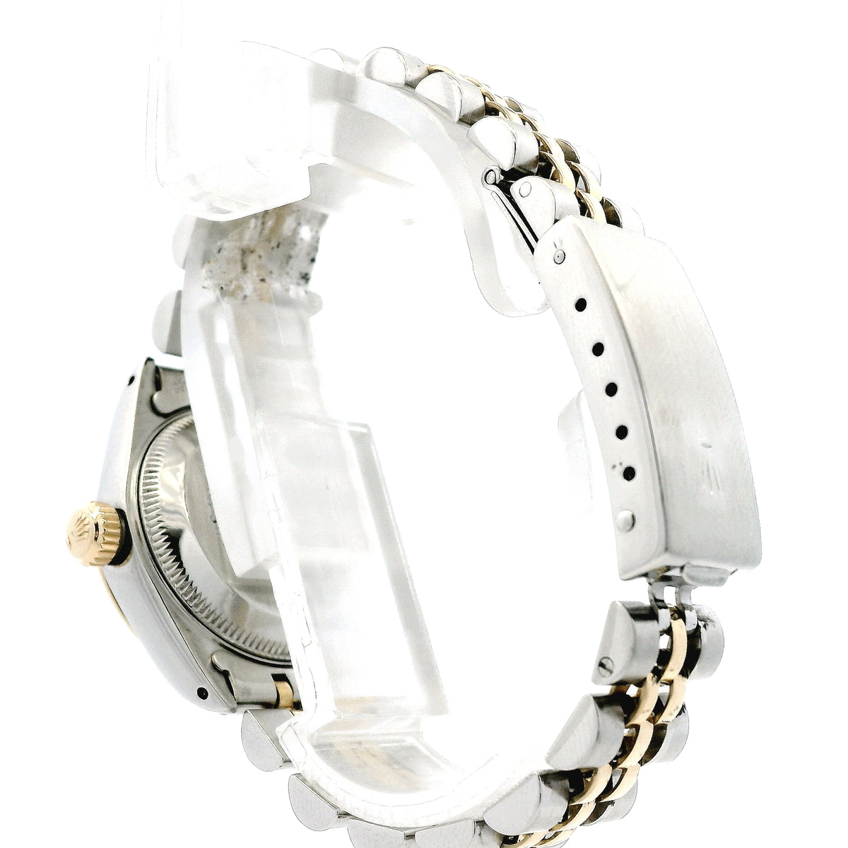 Rolex 69173 Datejust 26mm Two-Tone Diamond Dial Jubilee Watch — side profile showing case thickness