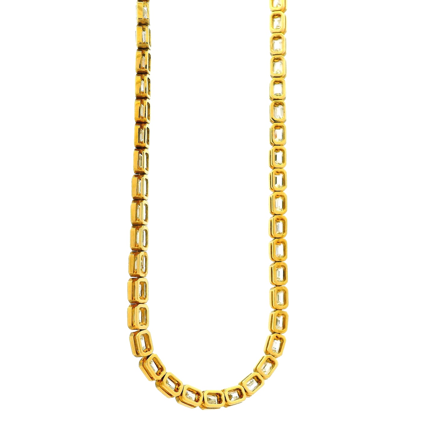18k Yellow Gold 7.51ctw Emerald Cut Natural Diamond Bezel Station Necklace — clasp detail