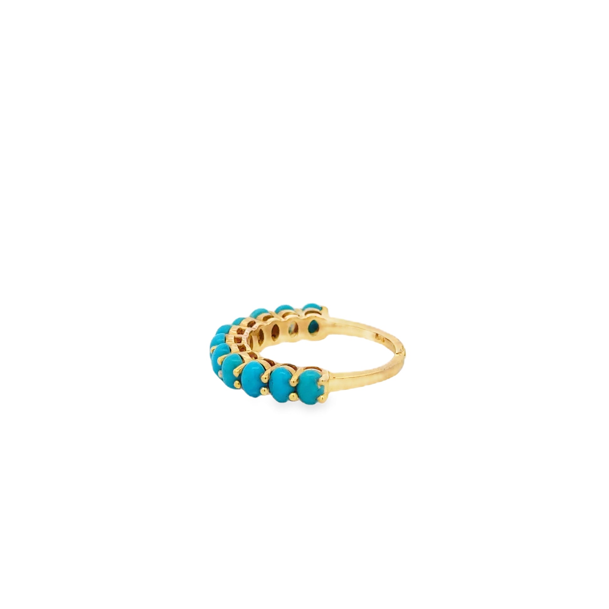 14k Yellow Gold Natural Turquoise Oval Cabochon Cocktail Ring — side profile showing the band