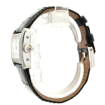 Cartier Tank Divan Mini 32mm Aftermarket Diamond Bezel Stainless Steel Watch — side profile showing case thickness