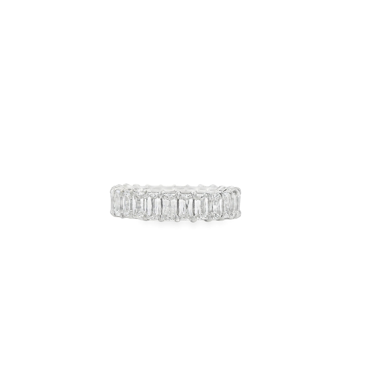 18k White Gold 4.35ctw Triple Cut Diamond Eternity Band Ring — side profile showing the band