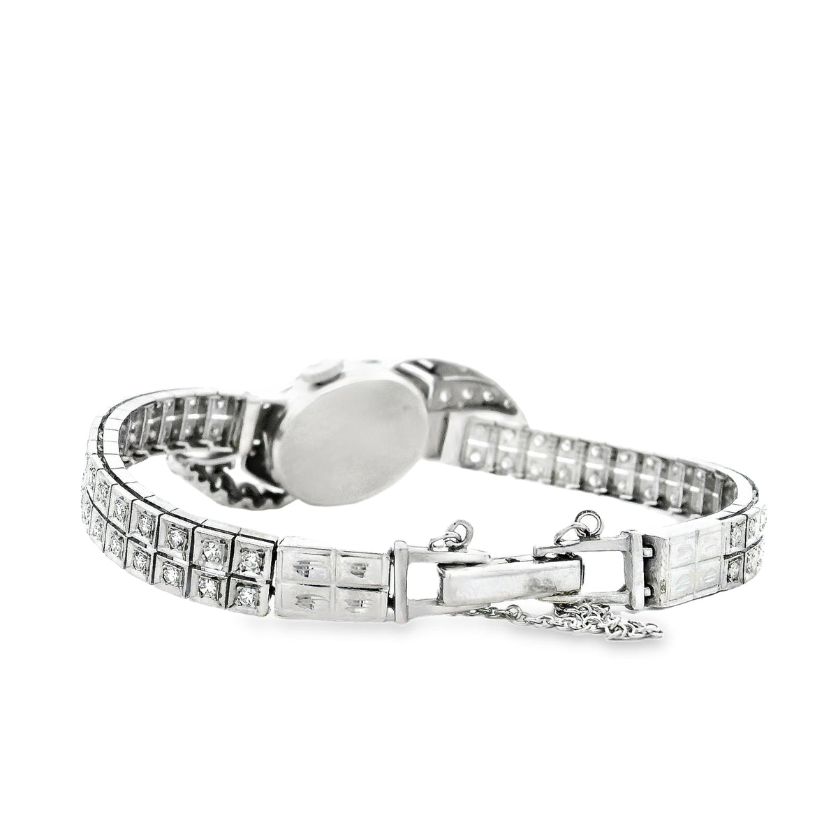 Hamilton Vintage 14k White Gold Diamond Cocktail Ladies Watch — side profile showing case thickness