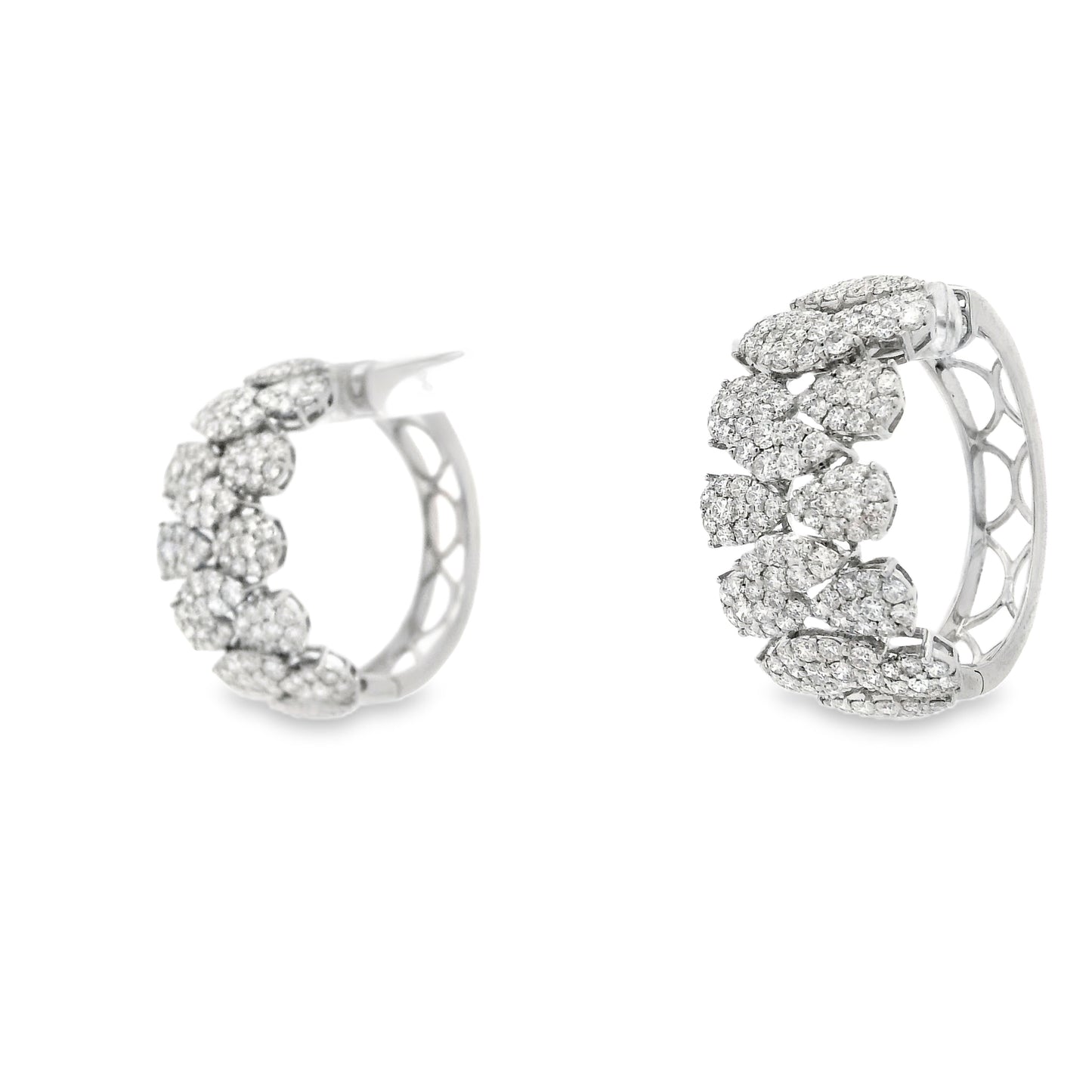 18k White Gold 5.97ctw Round Brilliant Diamond Cluster Pavé Hoop Earrings — side profile