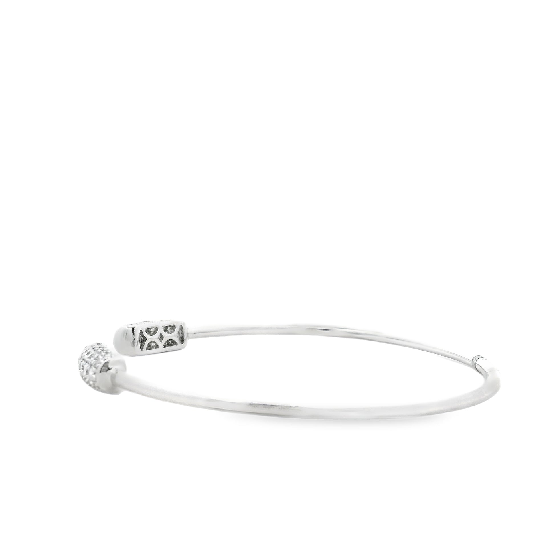 18k White Gold 1.34ctw Round Brilliant Diamond Pavé Cuff Bangle Bracelet — side profile