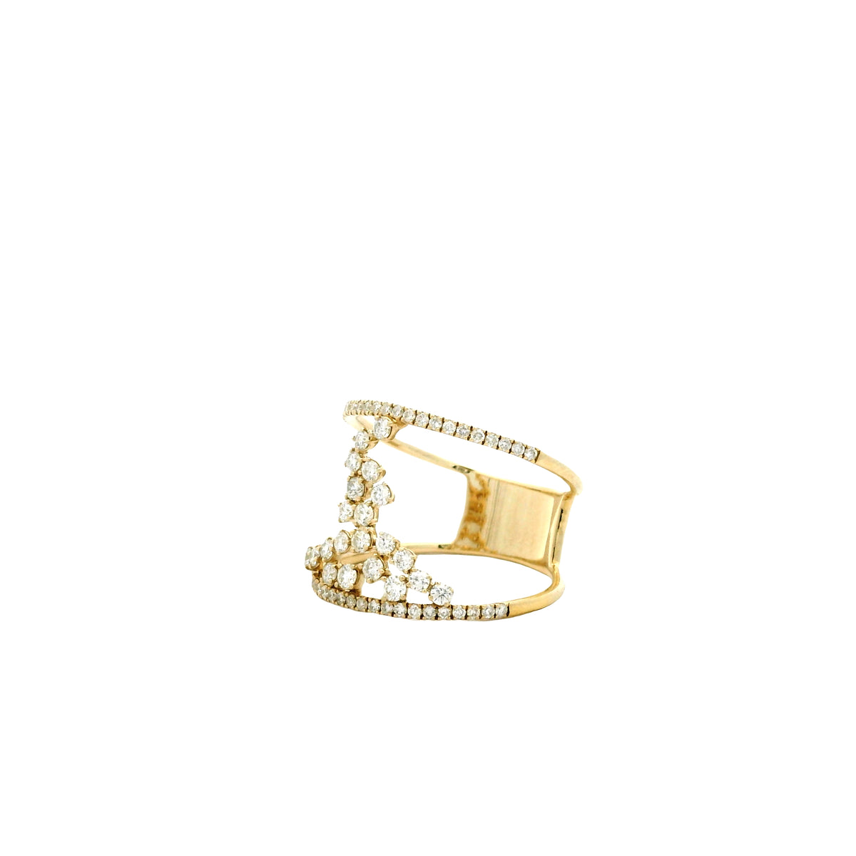 14k Yellow Gold 0.64ctw Pavé Diamond Openwork Cocktail Ring — side profile showing the band