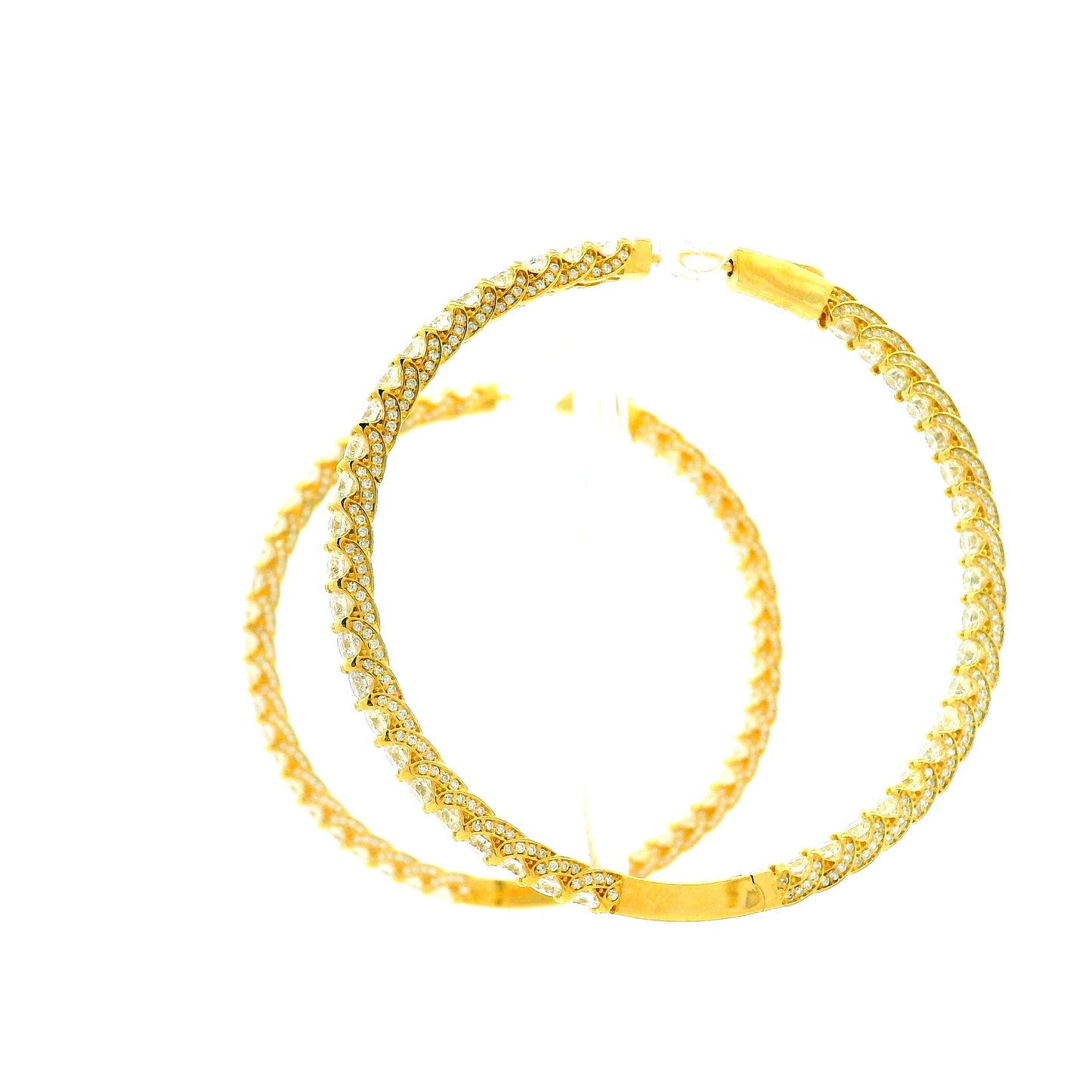 14k Yellow Gold 11.70ctw Round Diamond Inside Out Hoop Earrings — side profile
