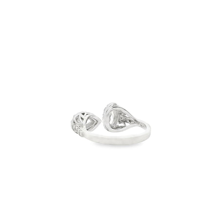 14k White Gold 1.49ctw Oval & Pear Cut Diamond Pavé Halo Toi et Moi Ring — side profile showing the band