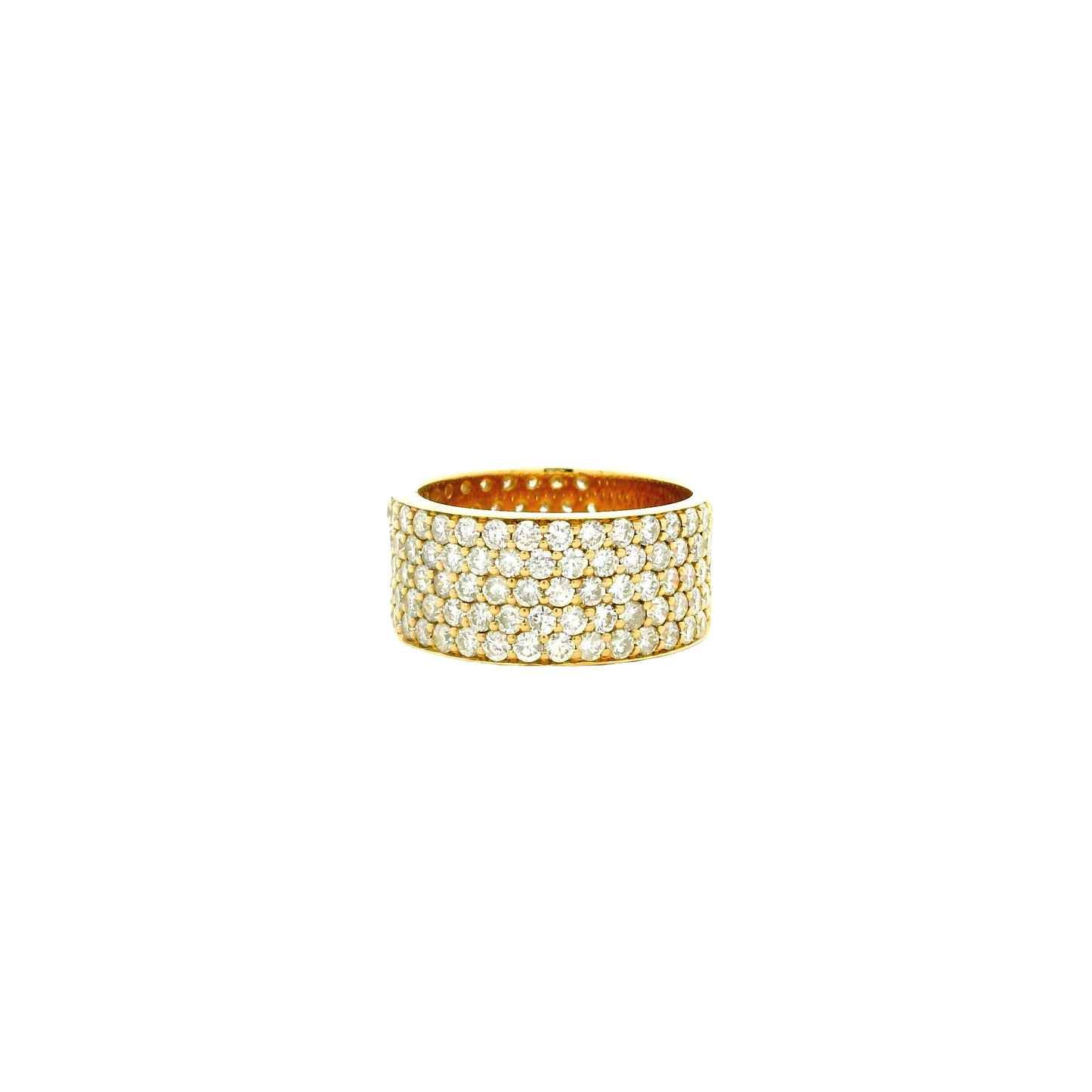 14k Yellow Gold 3.61ctw Round Brilliant Diamond White Pavé Dome Ring — side profile showing the band