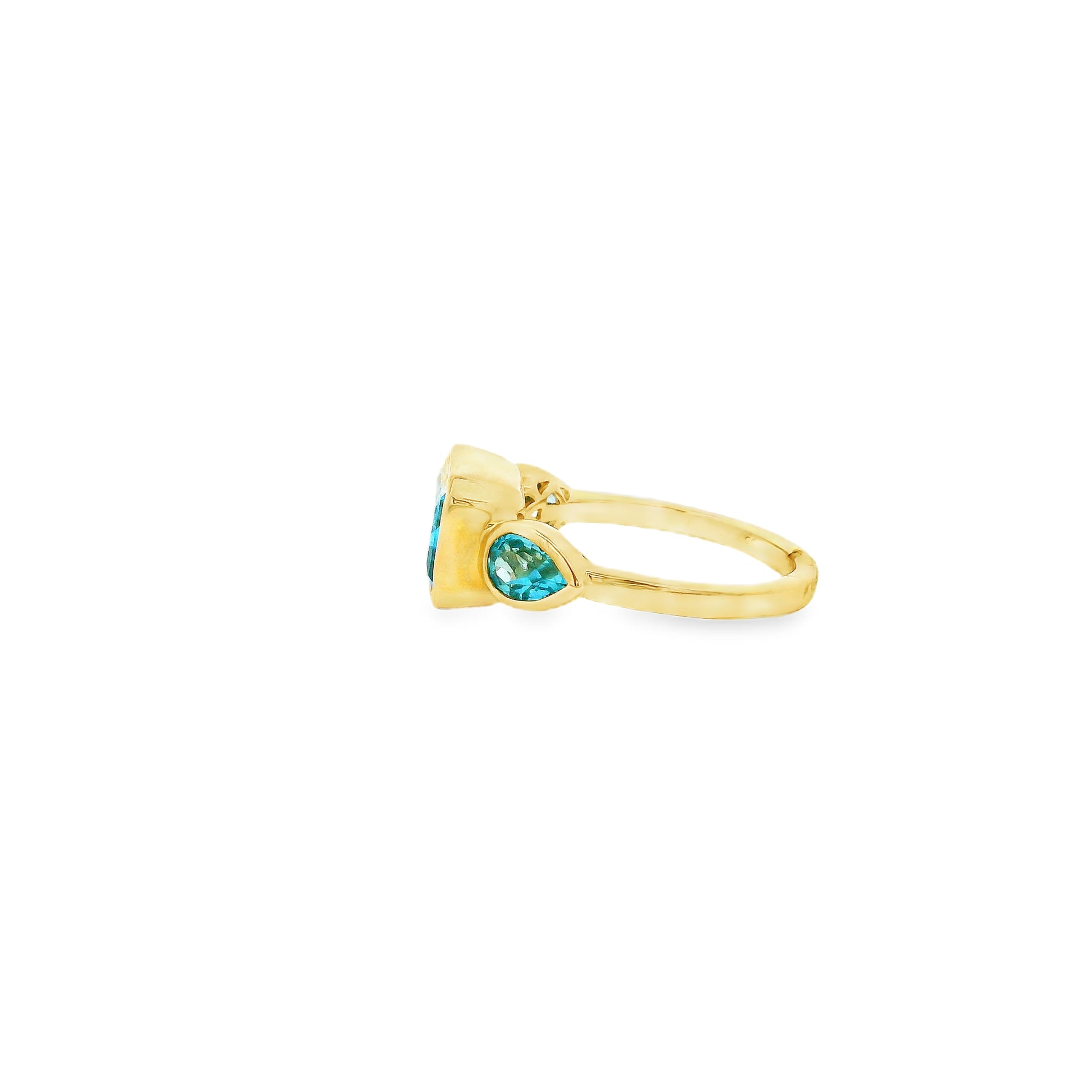 Gabriel and Co. 14k Yellow Gold 5.20ctw Swiss Blue Topaz Signet Ring — side profile showing the band