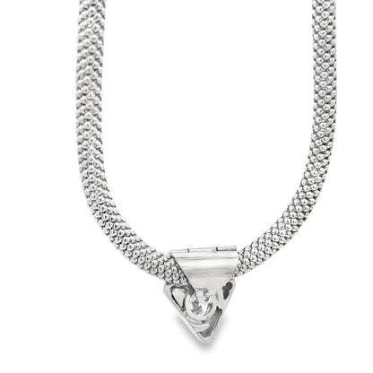 18k White Gold Mesh Choker Necklace & 14k White Gold 1.67ct Round Brilliant Diamond Triangle Pendant — clasp detail