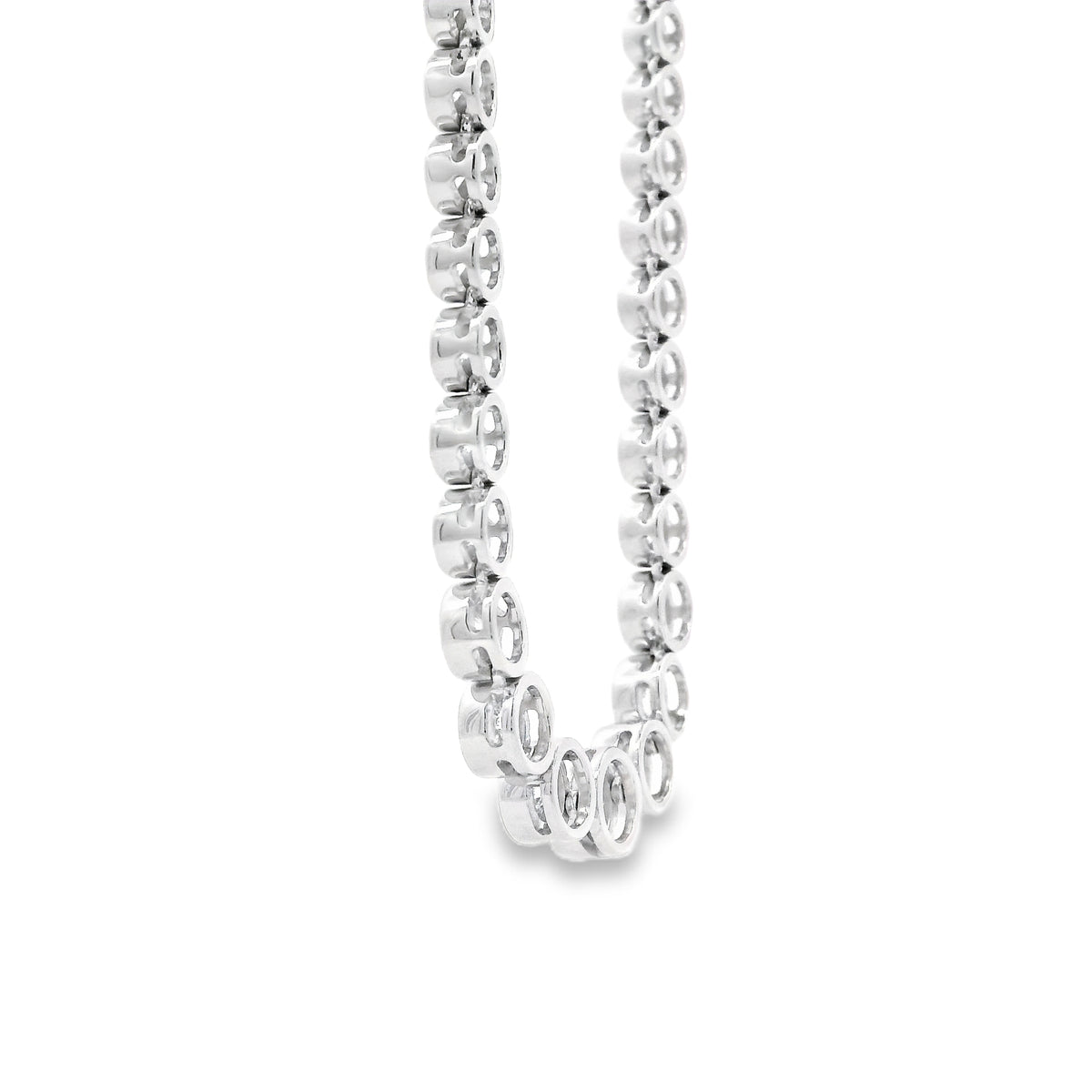 18k White Gold 6.54ctw Round Natural Diamond Half-Way Bezel Set Tennis Necklace 17" — clasp detail
