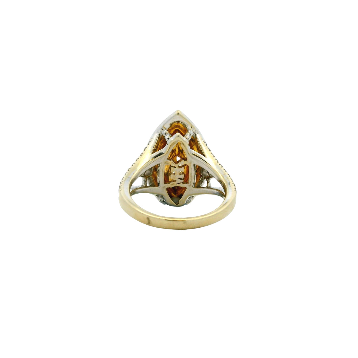 18k Two-Tone Gold 2.01ct Fancy Yellow Marquise Diamond Double Halo Ring with 0.76ctw Accent… — side profile showing the band