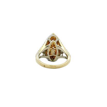 18k Two-Tone Gold 2.01ct Fancy Yellow Marquise Diamond Double Halo Ring with 0.76ctw Accent… — side profile showing the band