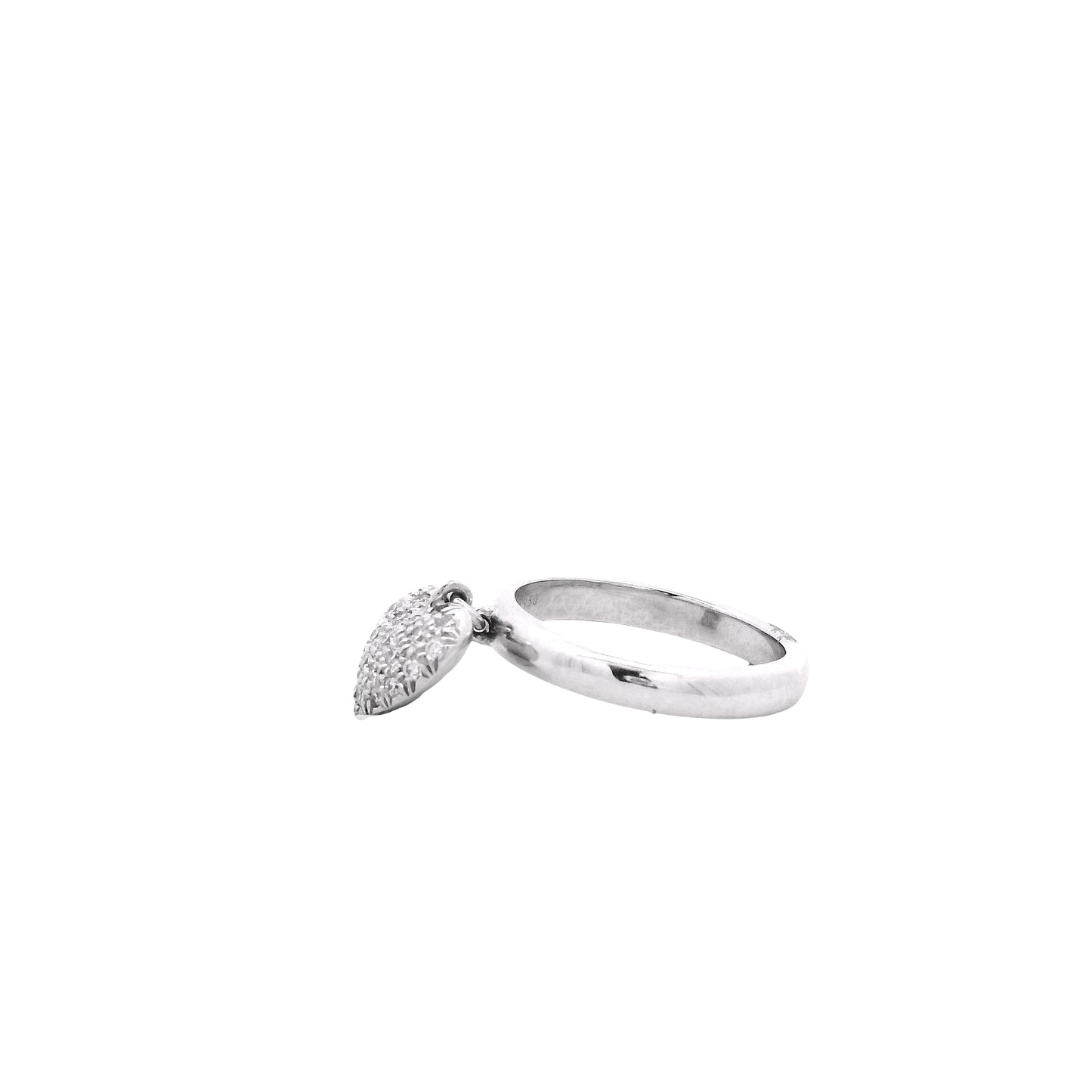 Tiffany & Co. Platinum 0.48ctw F VS Diamond Dangle Heart Ring — side profile showing the band