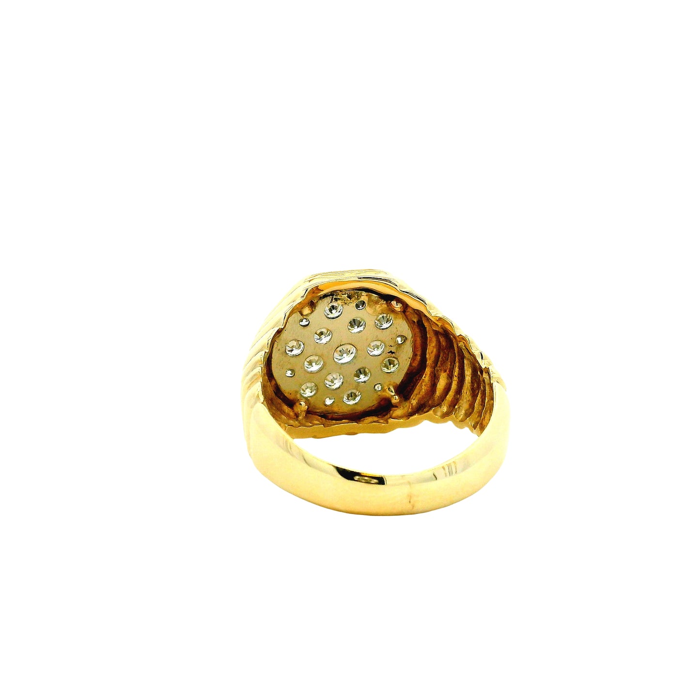 14k Yellow Gold 1.8ctw Round Diamond Pavé Cluster Cocktail Ring — side profile showing the band