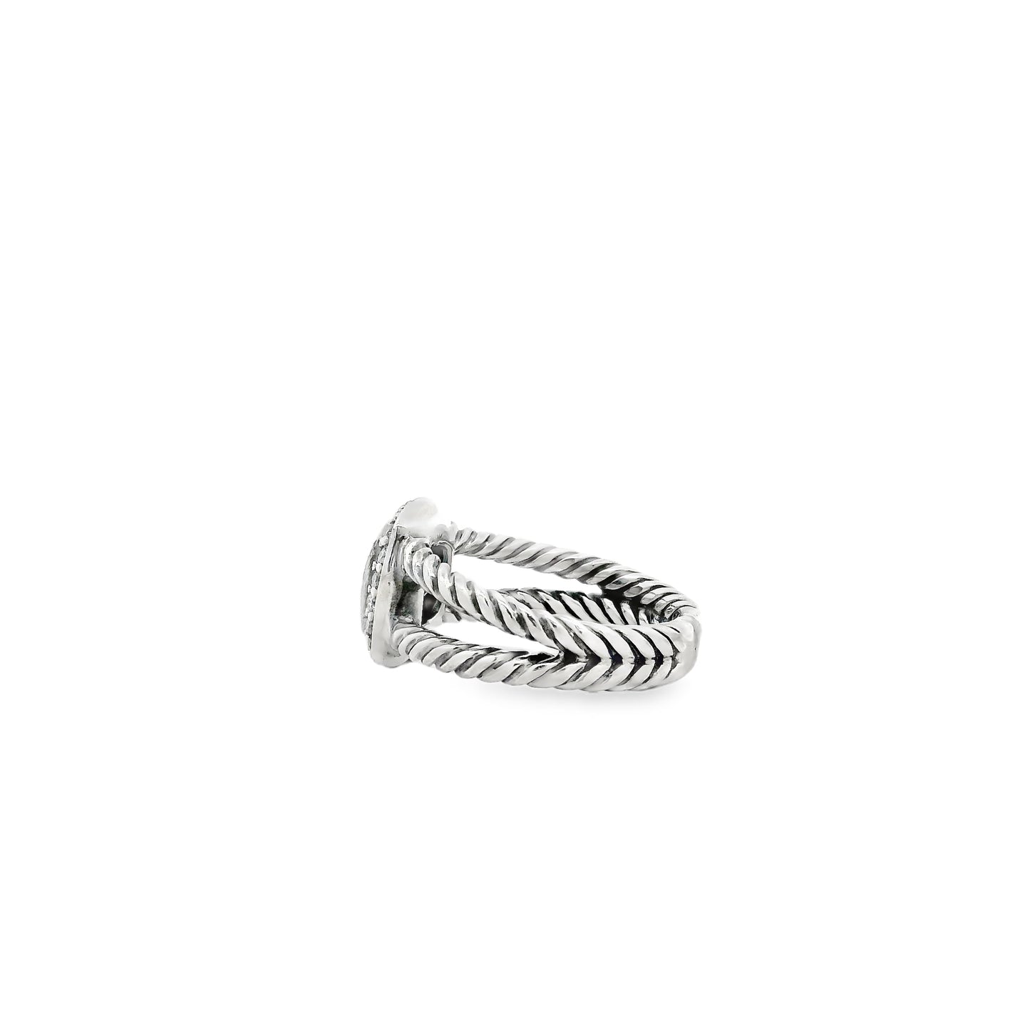David Yurman Petite Albion Sterling Silver Blue Topaz and Diamond Ring — side profile showing the band