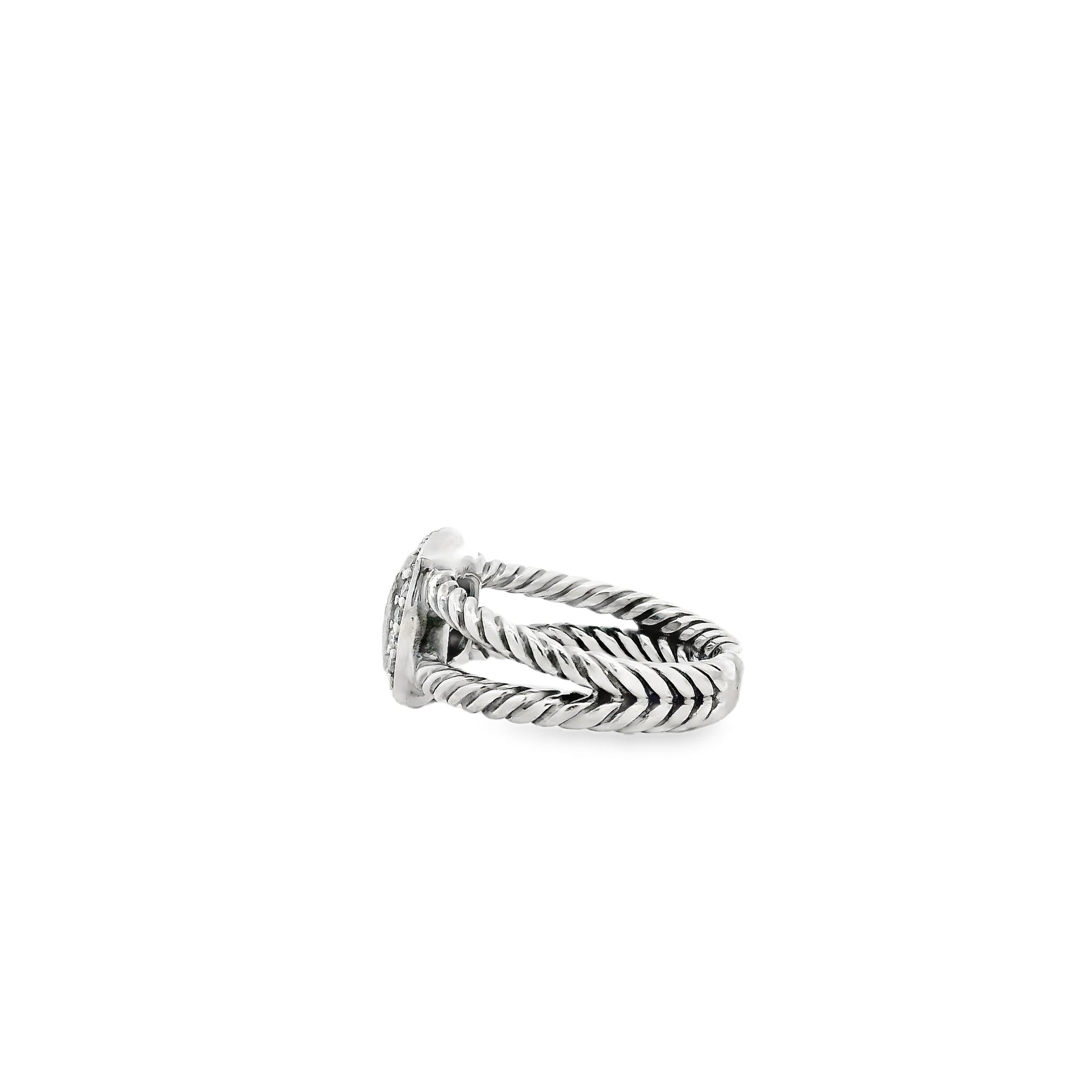 David Yurman Petite Albion Sterling Silver Blue Topaz and Diamond Ring — side profile showing the band