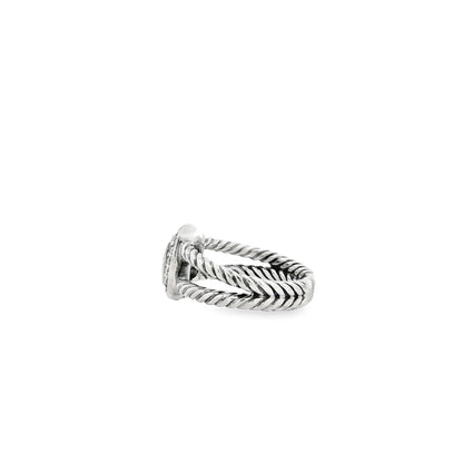 David Yurman Petite Albion Sterling Silver Blue Topaz and Diamond Ring — side profile showing the band