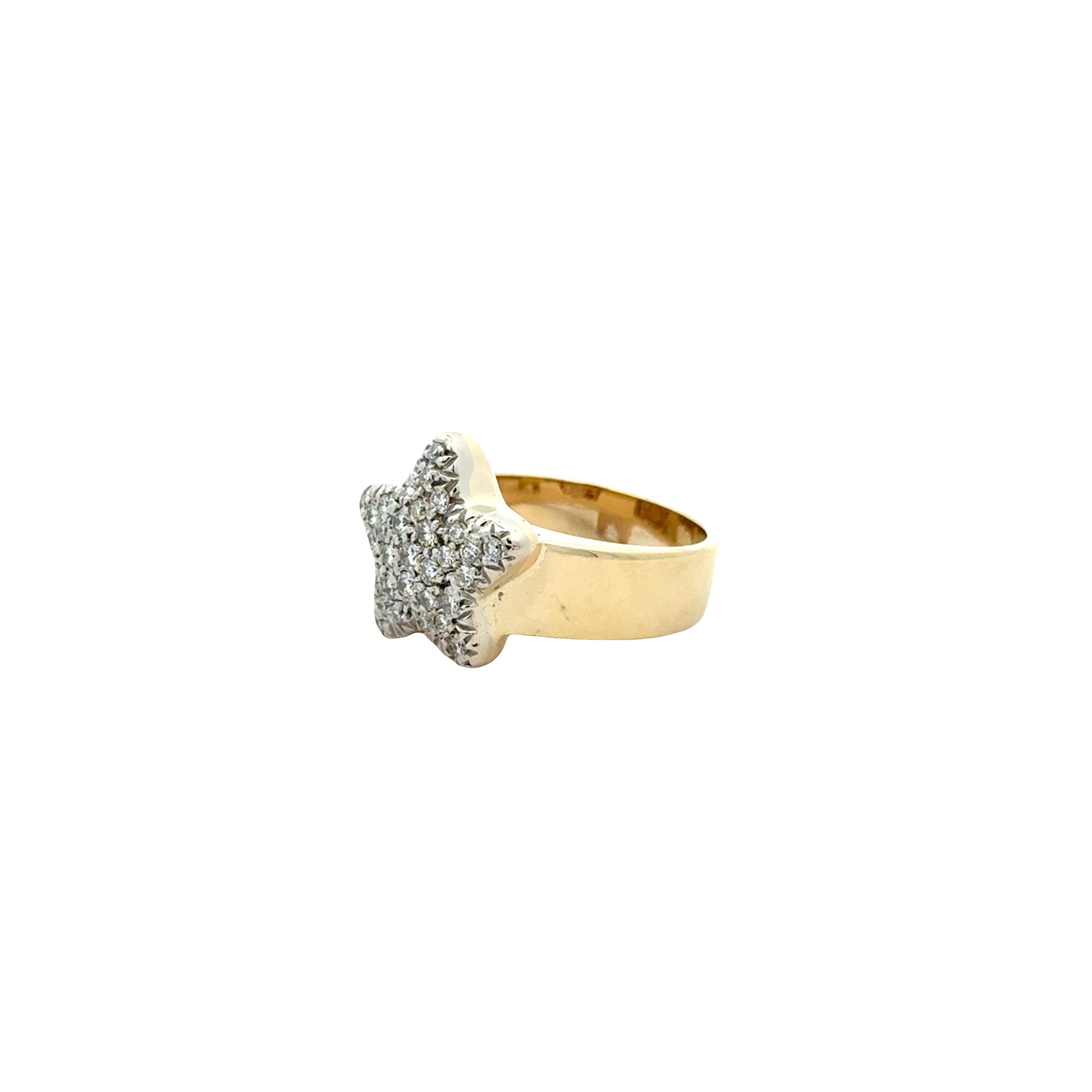 14k Yellow Gold 0.30ctw Pavé Set Diamond Star Ring — side profile showing the band