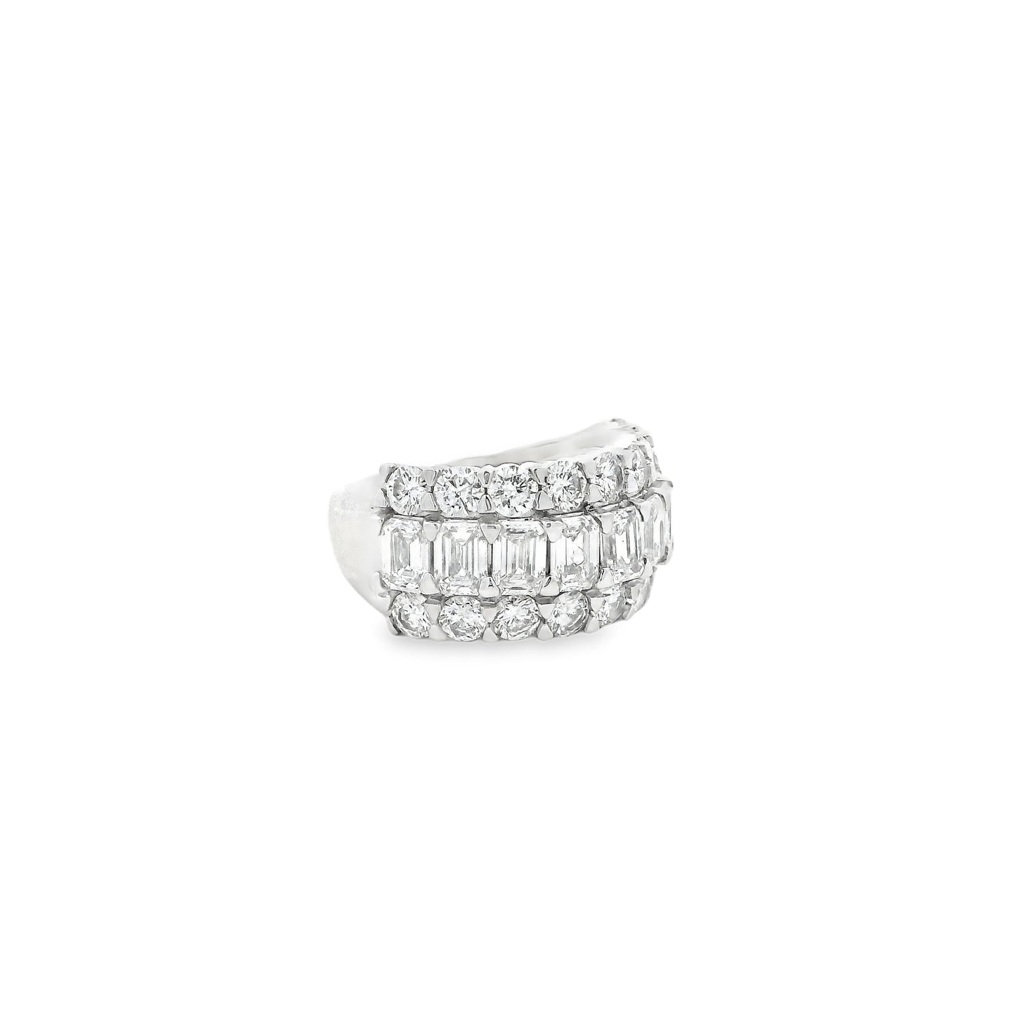 14k White Gold 5.09ctw Round and Baguette Cut Lab-Grown Diamond Three-Row Fashion Band — underside view