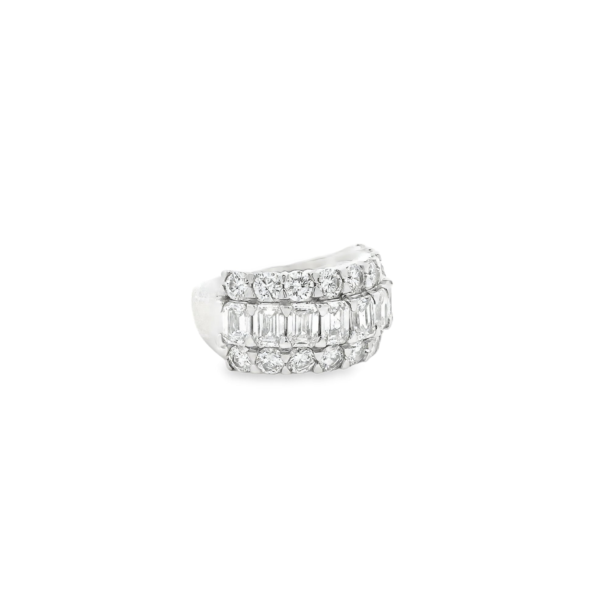 14k White Gold 5.09ctw Round and Baguette Cut Lab-Grown Diamond Three-Row Fashion Band — underside view