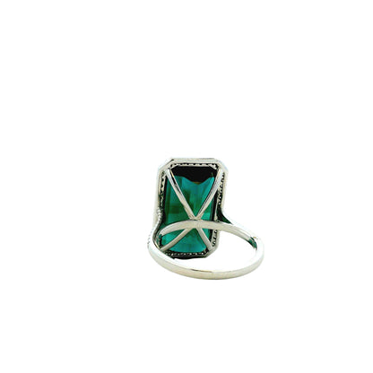 14k White Gold Blue Tourmaline and 0.34ctw Diamond Halo Ring — underside view
