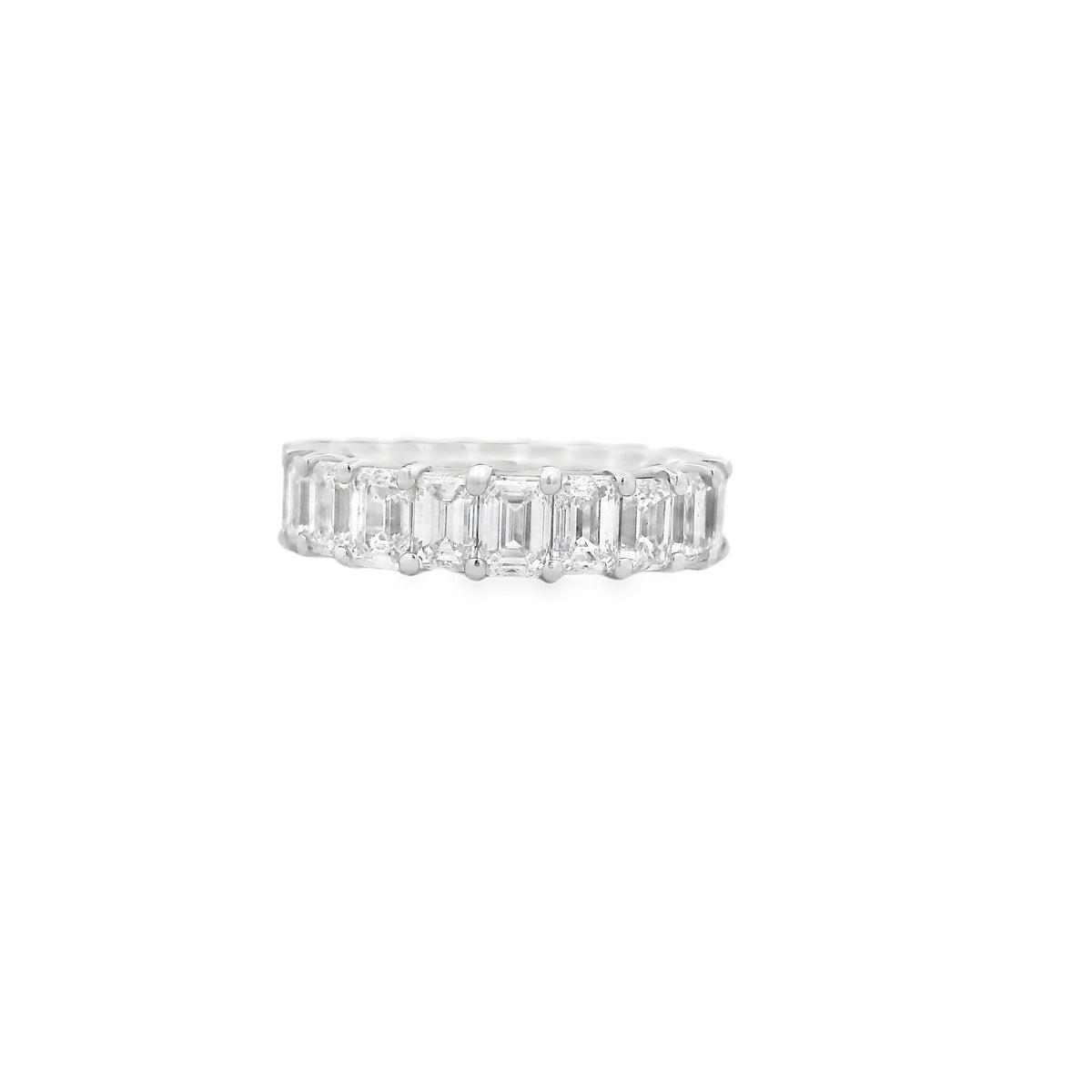 18k White Gold 9.80ctw Emerald Cut Natural Diamond Eternity Band Ring — underside view