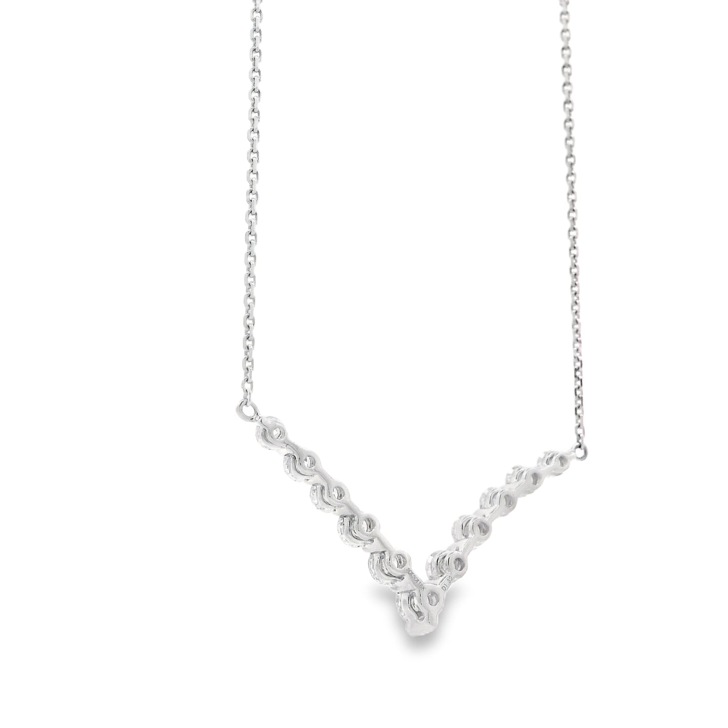 18k White Gold 1.32ctw Round Brilliant Diamond V-Shaped Necklace — reverse view