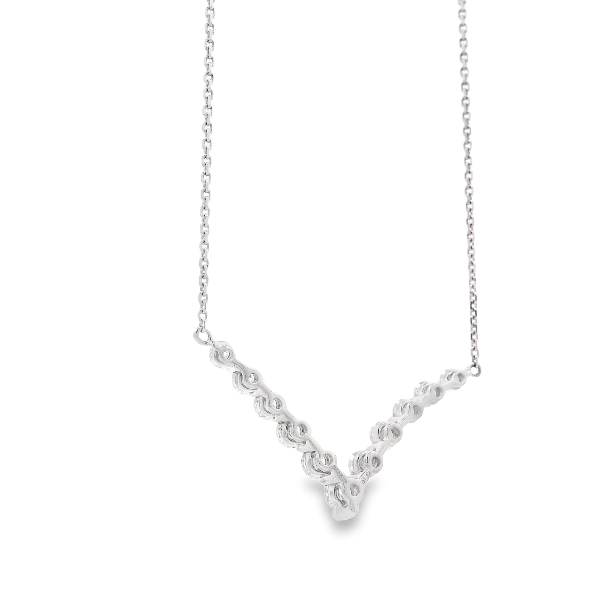 18k White Gold 1.32ctw Round Brilliant Diamond V-Shaped Necklace — reverse view
