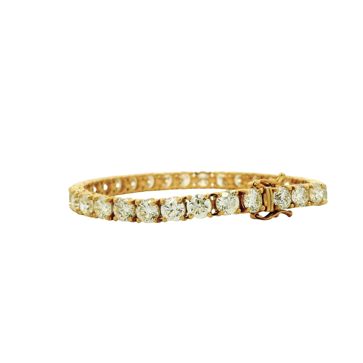 18k Yellow Gold 16.72ctw Round Brilliant Natural Diamond Tennis Bracelet — reverse view