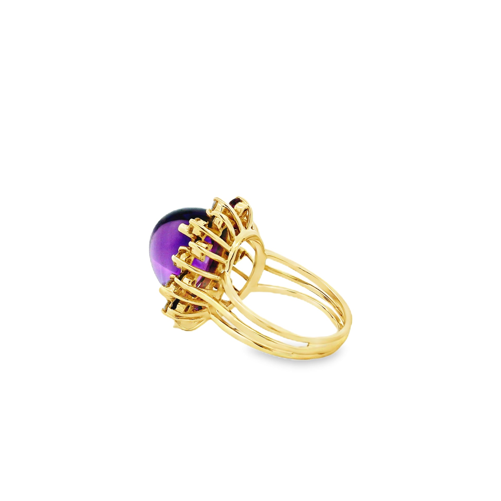 14k Yellow Gold 1.50ct Oval Amethyst Halo Cocktail Ring — underside view