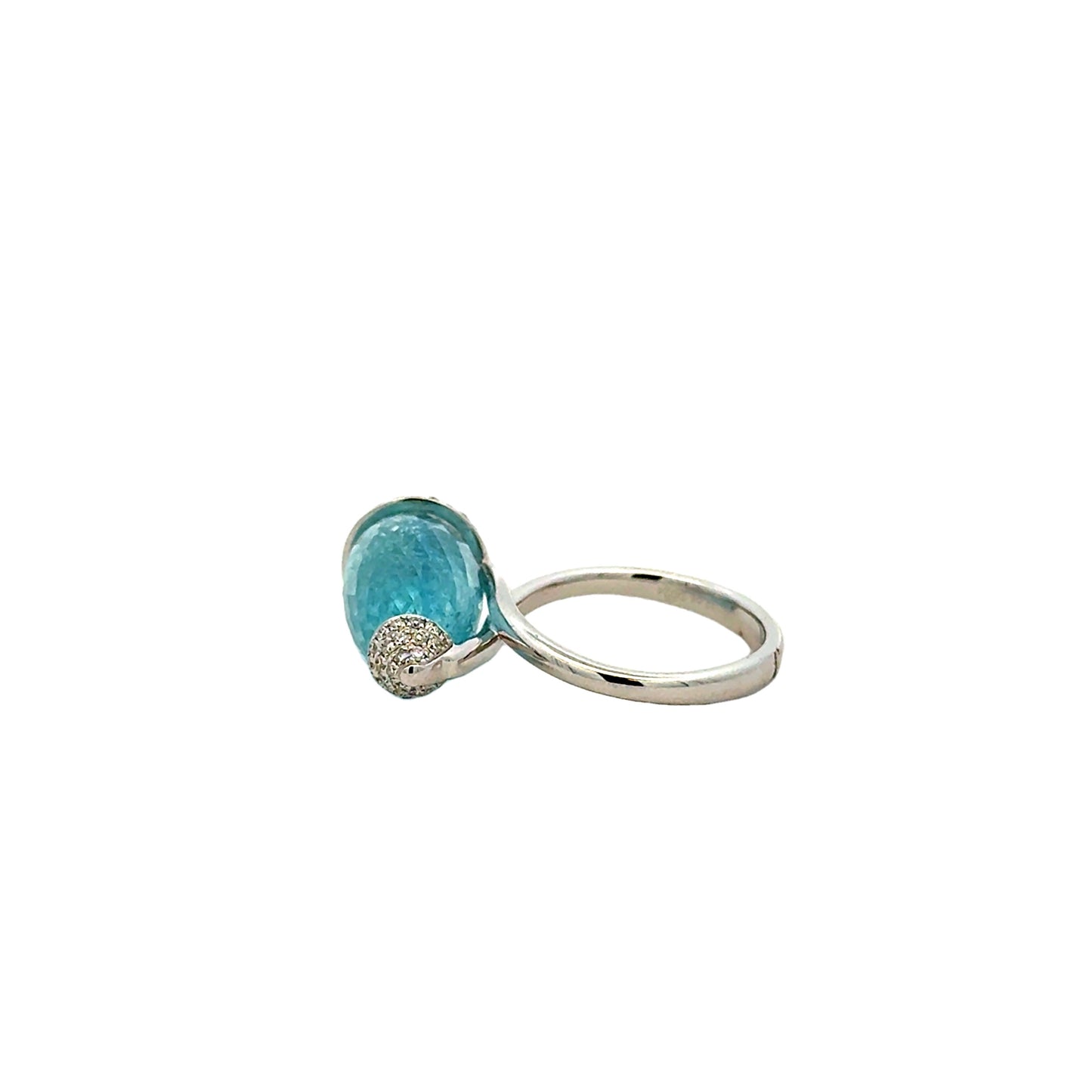 18k White Gold GIA Certified 12.66ct Aquamarine and 0.24ctw Diamond Ring — underside view
