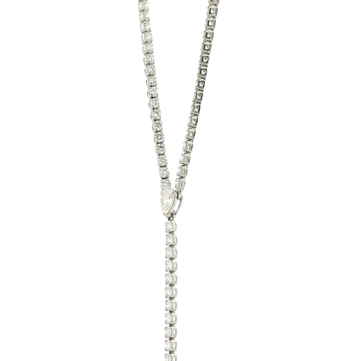 14k White Gold 7.209ctw Round Brilliant & Pear Lab Grown Diamond Tennis Necklace with Drop 18" — reverse view