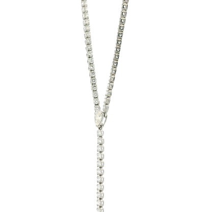 14k White Gold 7.209ctw Round Brilliant & Pear Lab Grown Diamond Tennis Necklace with Drop 18" — reverse view