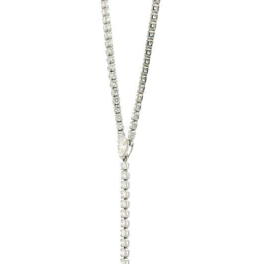 14k White Gold 7.209ctw Round Brilliant & Pear Lab Grown Diamond Tennis Necklace with Drop 18" — reverse view