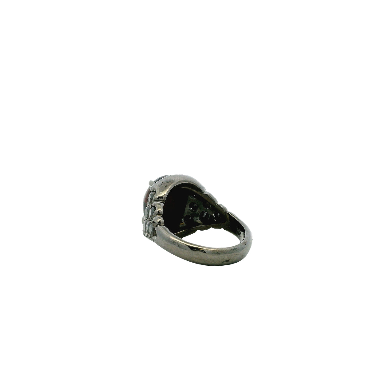 18k White Gold 1.50ct Oval Black Opal and 0.50ctw Pavé Diamond Ring — underside view
