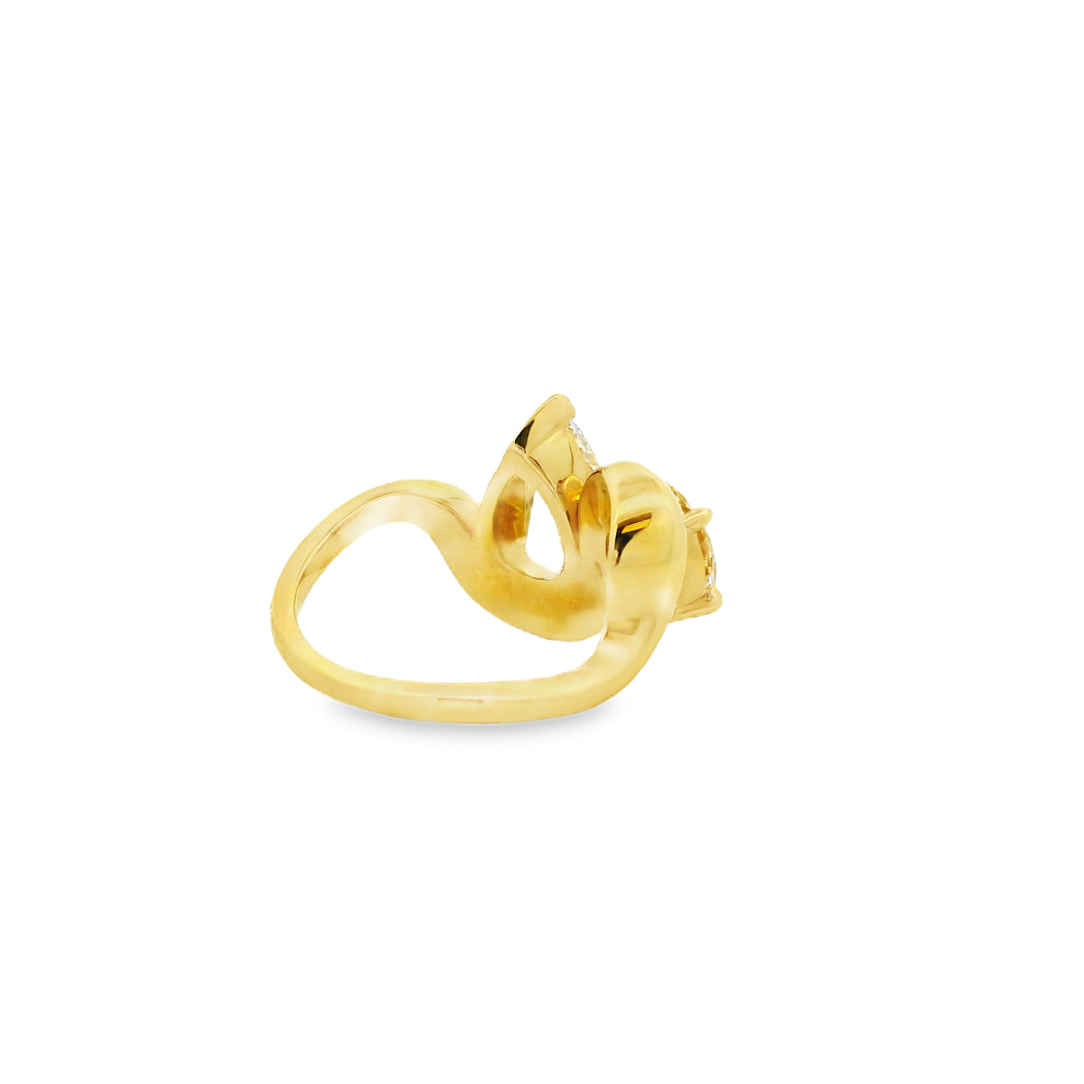 18k Yellow Gold 3.01ct Pear Cut and 1.47ct Round Cut Two-Stone Diamond Ring — underside view