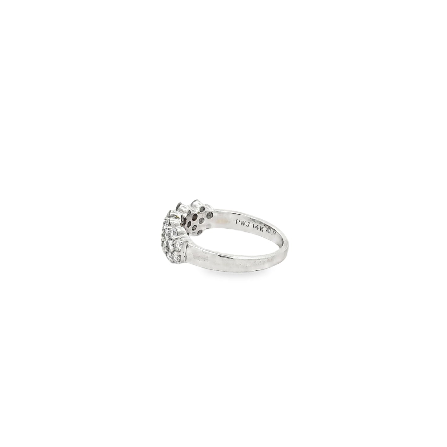 14k White Gold 2ctw Round Diamond Cluster Pavé Cocktail Ring — underside view